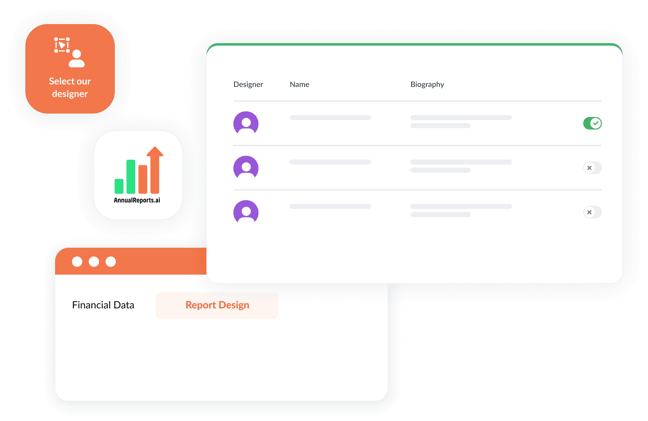 Design an annual report with professional designers by submitting a brief on AnnualReports.ai for a complete service.