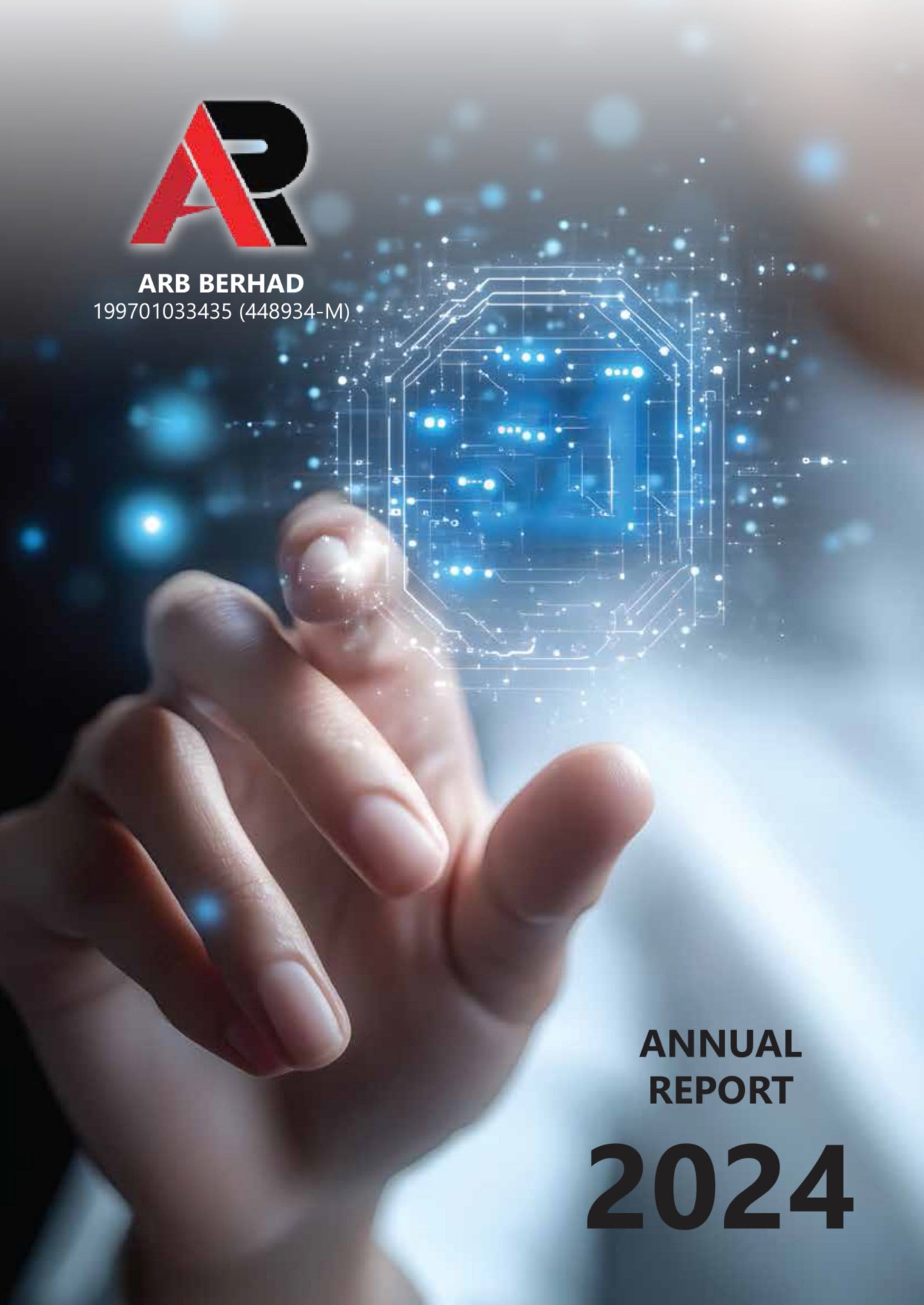 ARB Berhad Annual Report 2024 cover with digital technology theme and company branding.