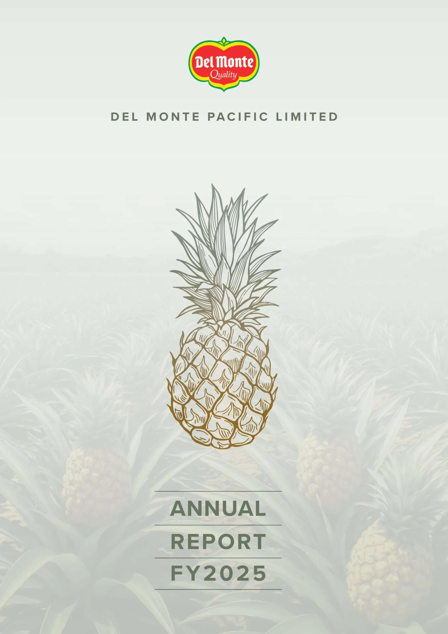 Del Monte Annual Report 2025 existing cover design with pineapple illustration and minimal layout.