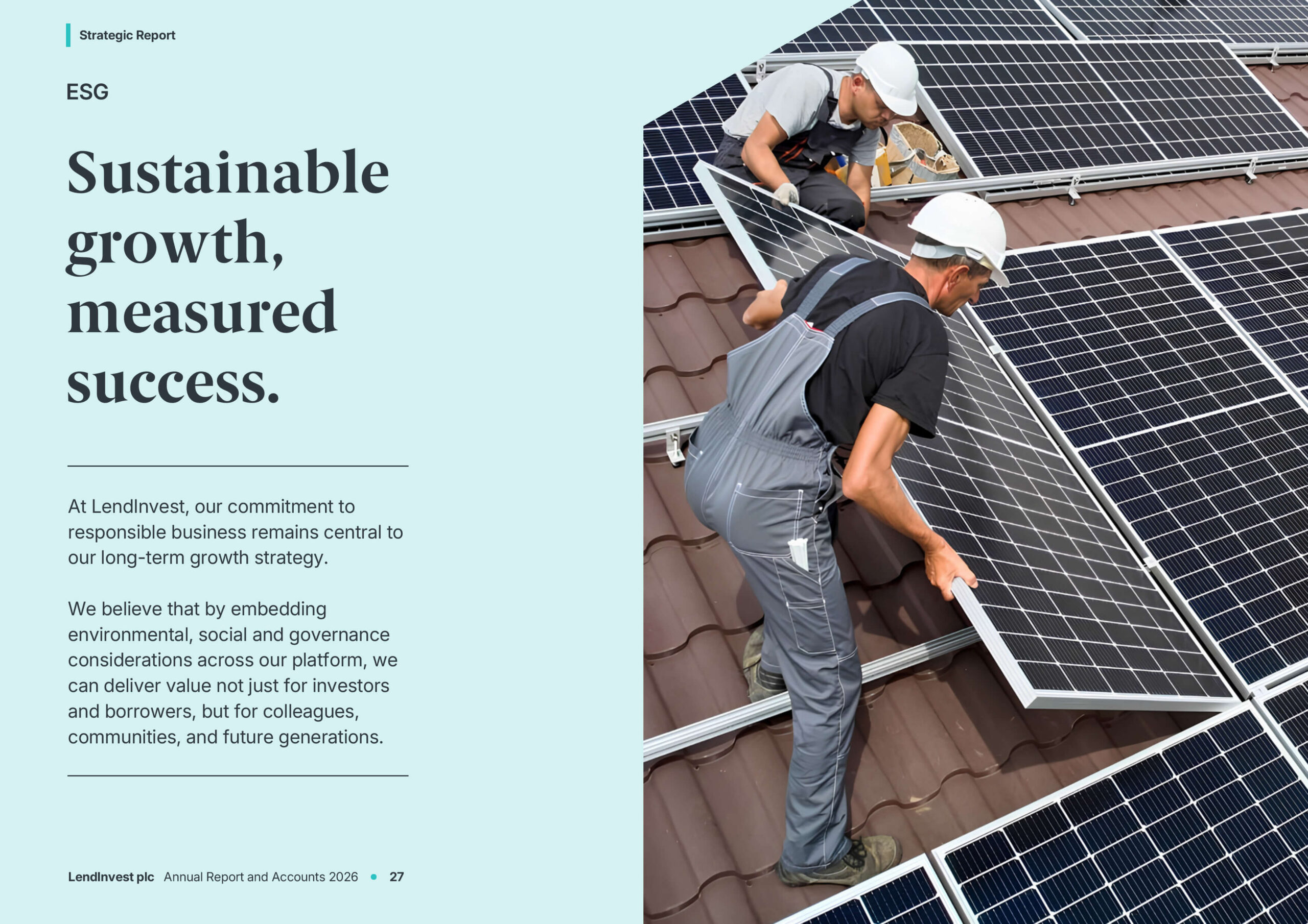 Inside pages from the LendInvest plc 2026 Annual Report showcasing its corporate reporting design.