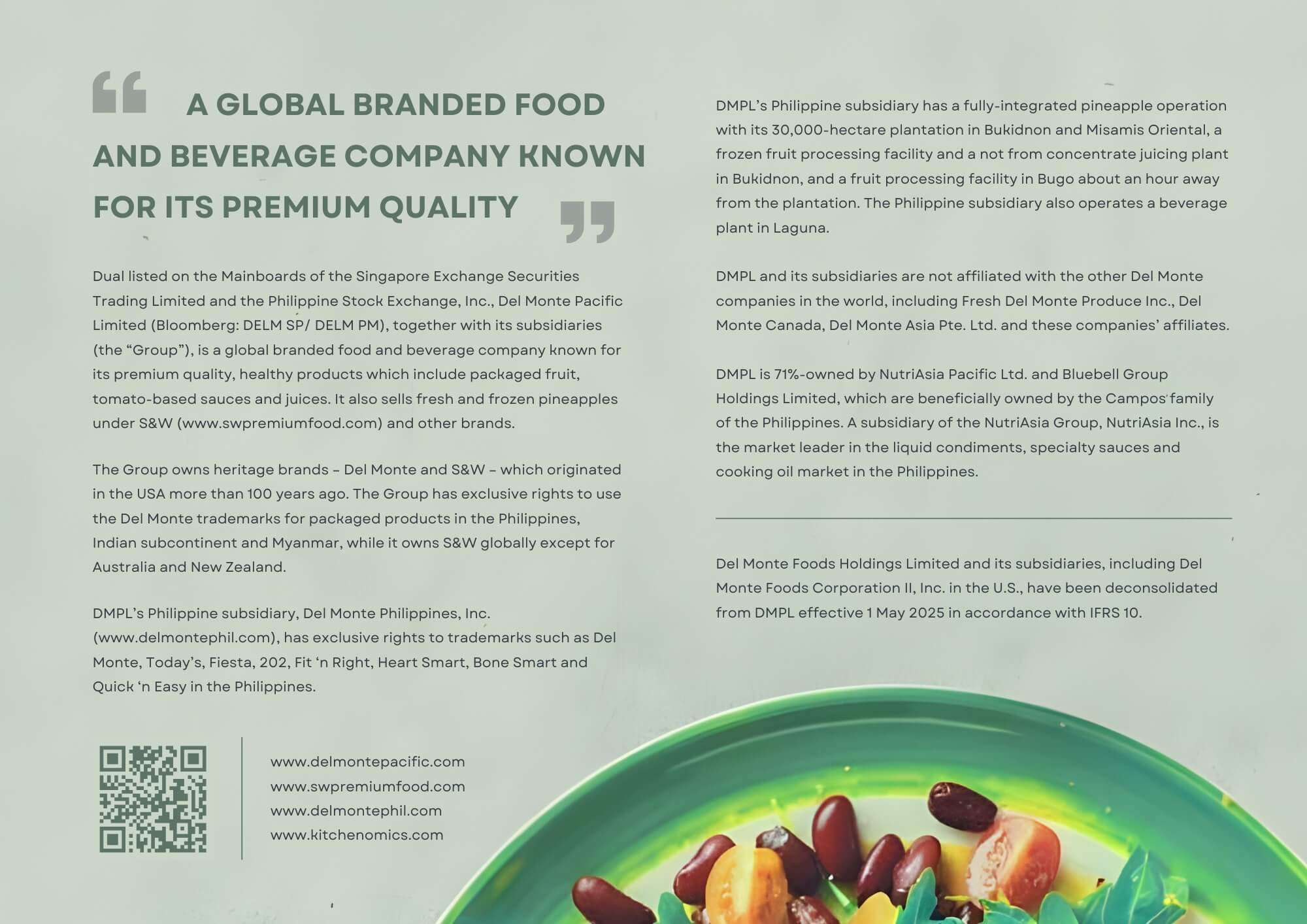 Refined Del Monte annual report corporate profile page with clearer typography and improved structure.