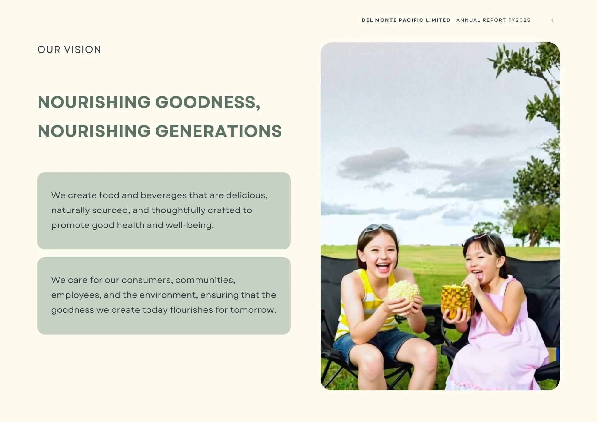 Refined Del Monte annual report vision page with photography and improved layout structure.