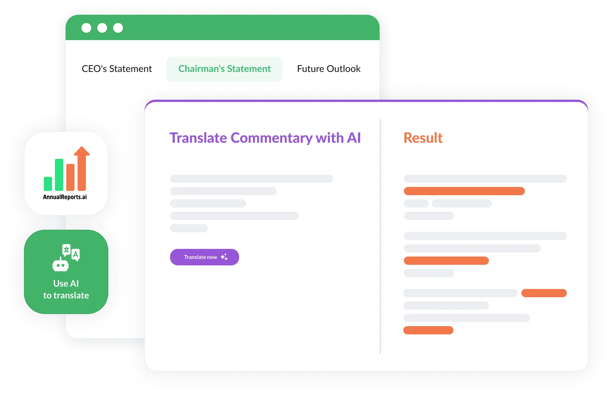 Translate an annual report using advanced AI models, then refine the content yourself or with professional translators.