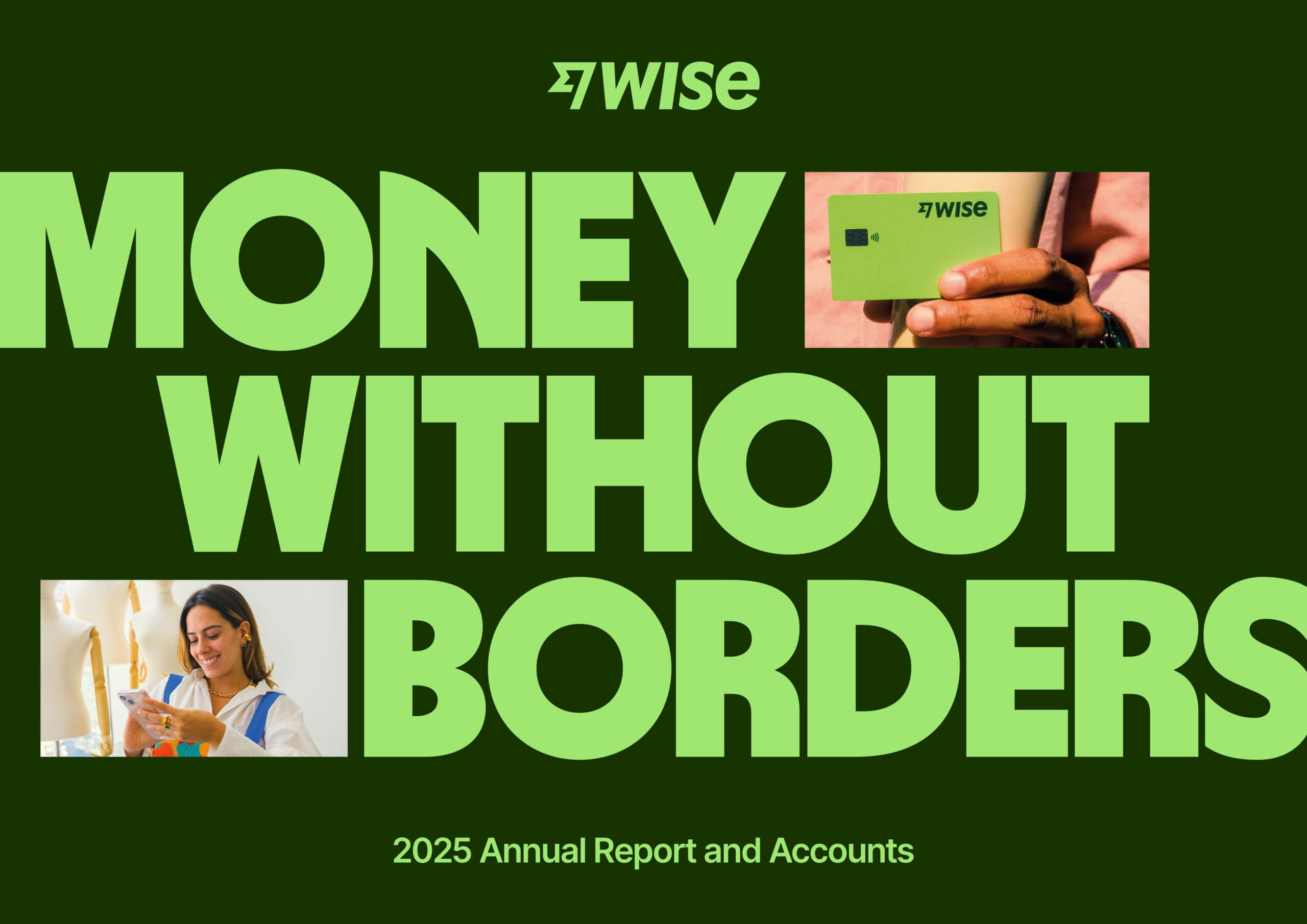 Wise Annual Report 2025 cover with bold brand colours and distinctive typography.